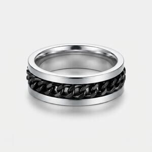 Size 10 Stainless Steel Spinner Ring Black Chain Fidget Band